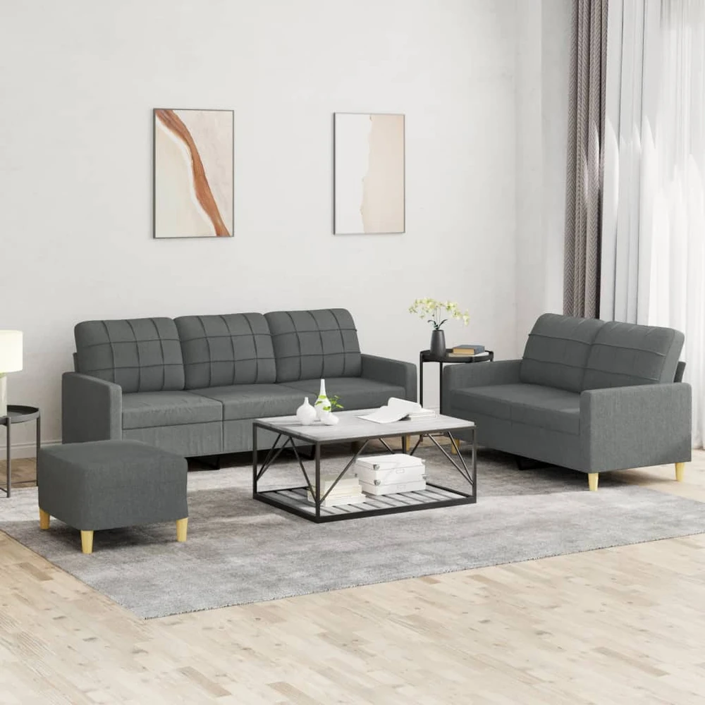Sofa Sofos komplektas su pagalvėlėmis, 3 dalių, pilkas, audinys