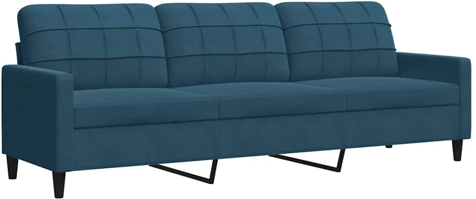Sofa Sofos komplektas su pagalvėlėmis, 3 dalių, mėlynas, aksomas