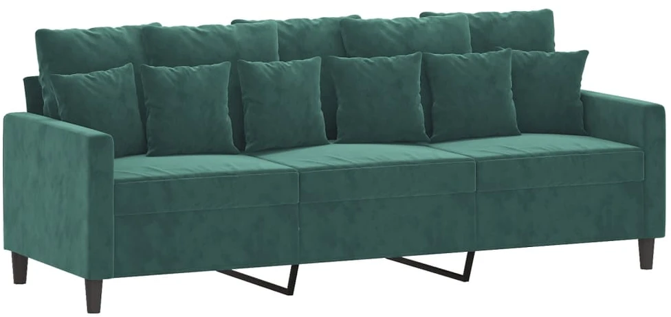 Sofa Sofos komplektas su pagalvėlėmis, 3 dalių, žalias, aksomas