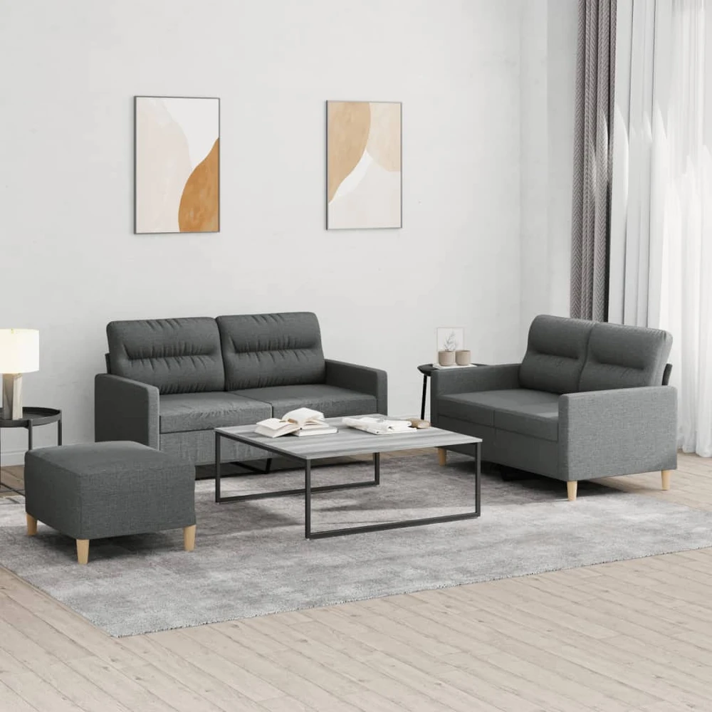 Sofa Sofos komplektas su pagalvėlėmis, 3 dalių, pilkas, audinys