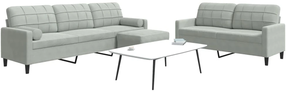 Sofa Sofos komplektas su pagalvėlėmis, 3 dalių, pilkas, aksomas