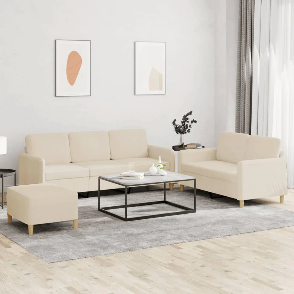 Sofa Sofos komplektas su pagalvėlėmis, 3 dalių, kreminis, audinys