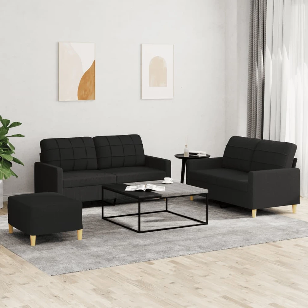 Sofa Sofos komplektas su pagalvėlėmis, 3 dalių, juodas, audinys