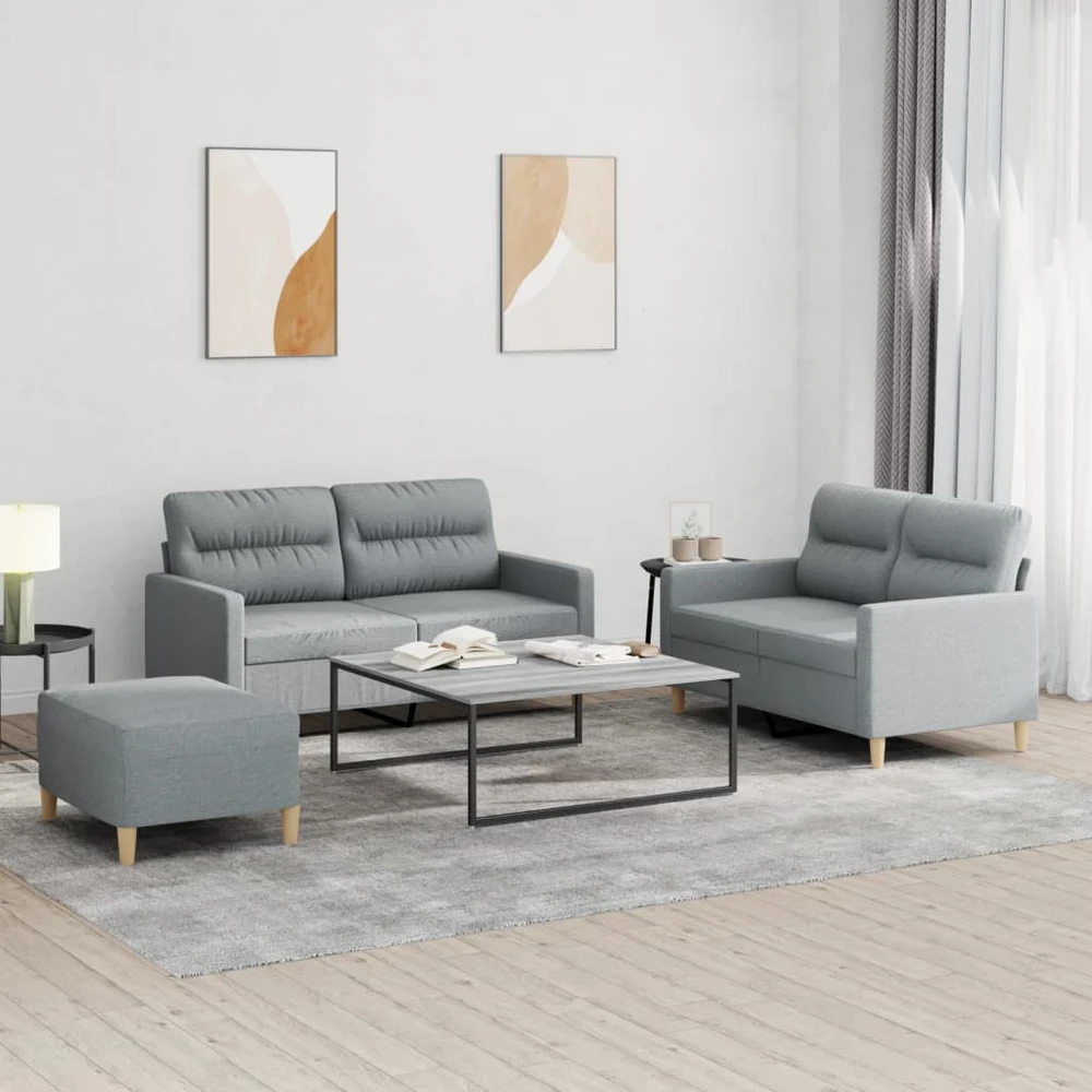 Sofa Sofos komplektas su pagalvėlėmis, 3 dalių, pilkas, audinys