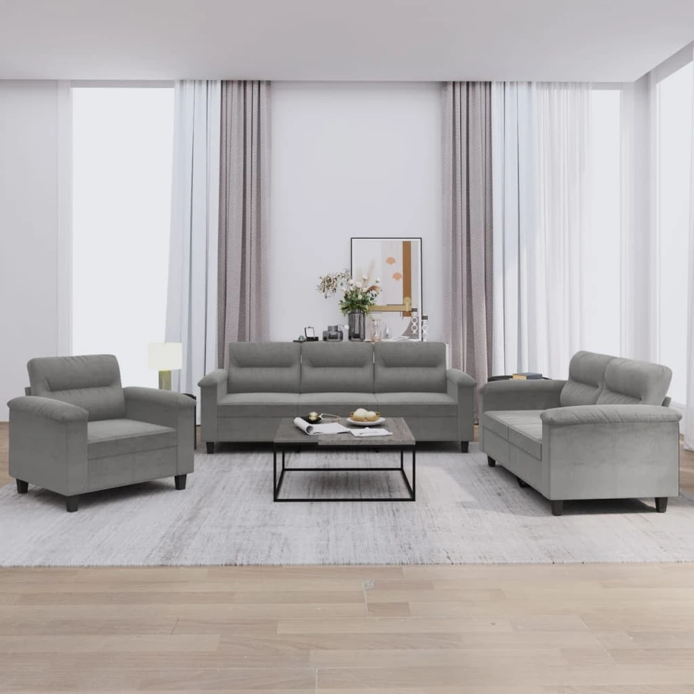 Sofa Sofos komplektas su pagalvėlėmis, 3 dalių, pilkas, audinys