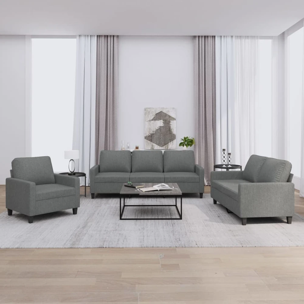 Sofa Sofos komplektas su pagalvėlėmis, 3 dalių, pilkas, audinys