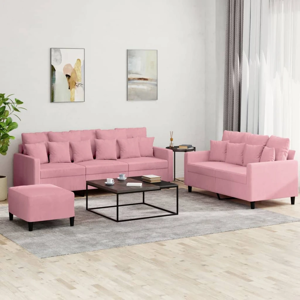 Sofa Sofos komplektas su pagalvėlėmis, 3 dalių, rožinis, aksomas