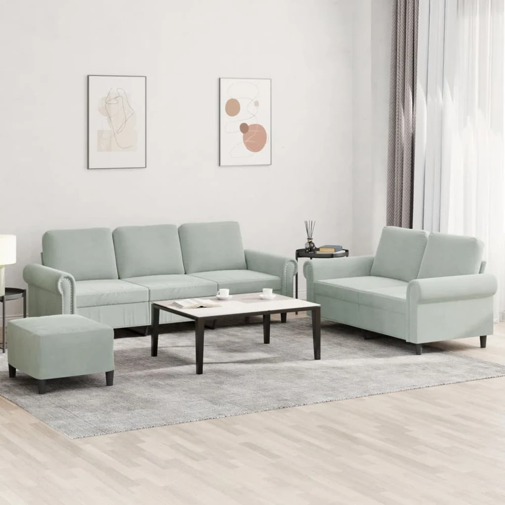 Sofa Sofos komplektas su pagalvėlėmis, 3 dalių, pilkas, aksomas