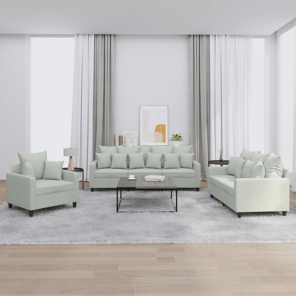 Sofa Sofos komplektas su pagalvėlėmis, 3 dalių, pilkas, aksomas