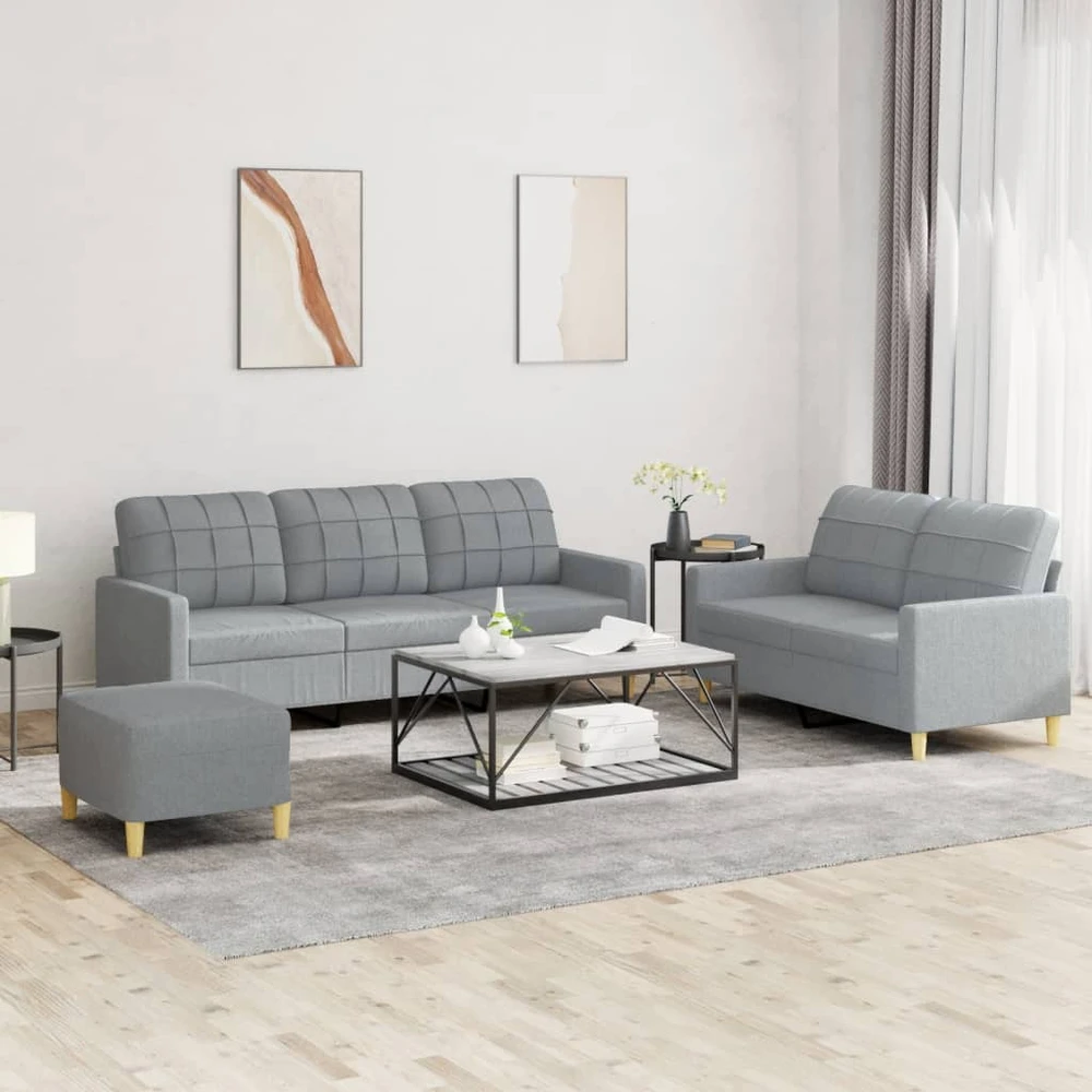 Sofa Sofos komplektas su pagalvėlėmis, 3 dalių, pilkas, audinys