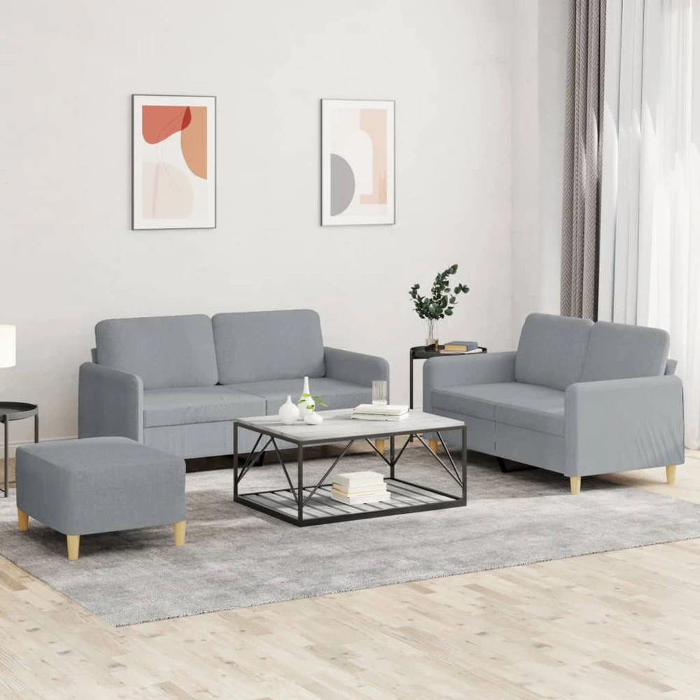 Sofa Sofos komplektas su pagalvėlėmis, 3 dalių, pilkas, audinys