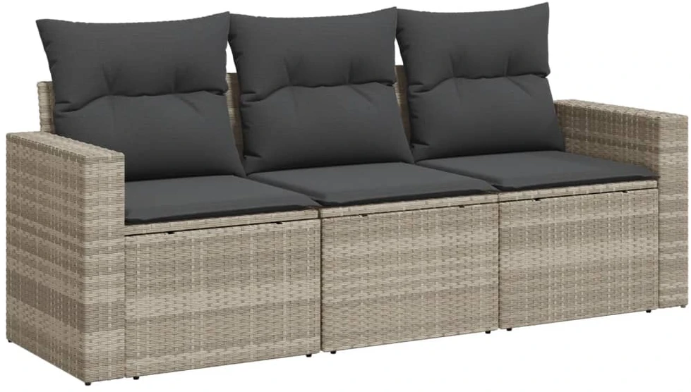 Sofa Sofos komplektas su pagalvėlėmis, 3 dalių, pilkas, poliratanas