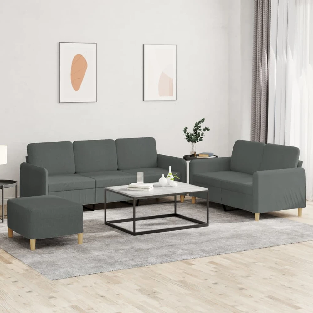 Sofa Sofos komplektas su pagalvėlėmis, 3 dalių, pilkas, audinys