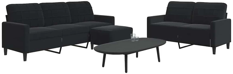 Sofa Sofos komplektas su pagalvėlėmis, 3 dalių, juodas, aksomas