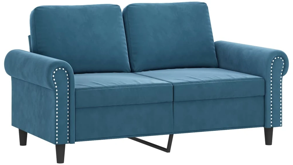 Sofa Sofos komplektas su pagalvėlėmis, 3 dalių, mėlynas, aksomas