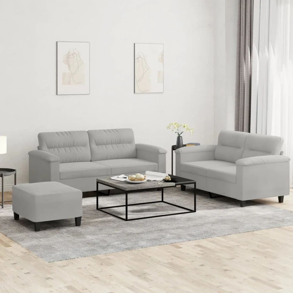 Sofa Sofos komplektas su pagalvėlėmis, 3 dalių, pilkas, audinys