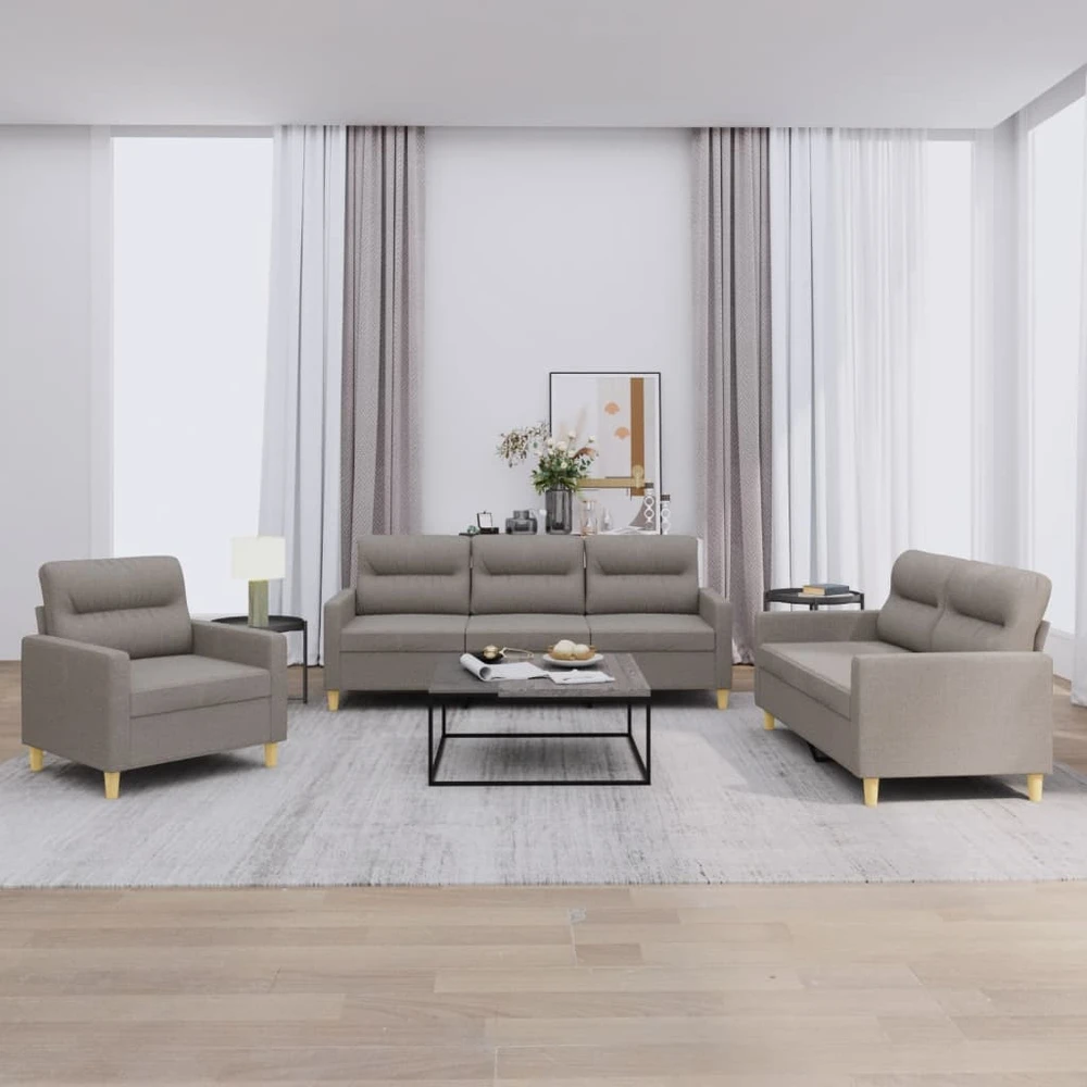 Sofa Sofos komplektas su pagalvėlėmis, 3 dalių, taupe, audinys