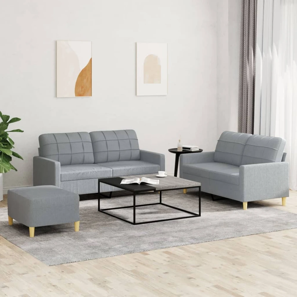 Sofa Sofos komplektas su pagalvėlėmis, 3 dalių, pilkas, audinys