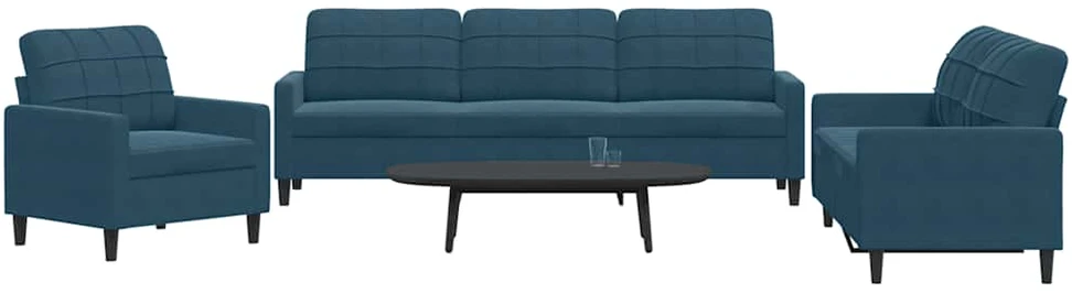 Sofa Sofos komplektas su pagalvėlėmis, 3 dalių, mėlynas, aksomas