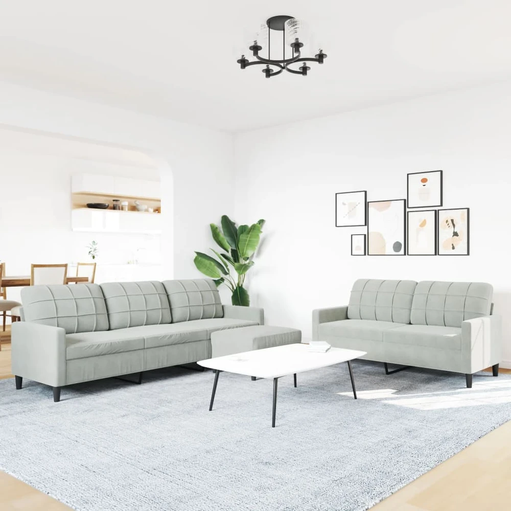 Sofa Sofos komplektas su pagalvėlėmis, 3 dalių, pilkas, aksomas