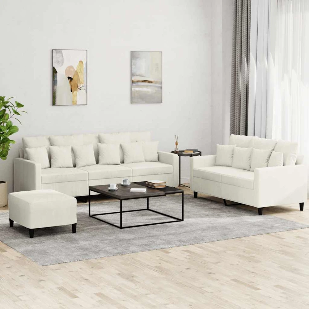 Sofa Sofos komplektas su pagalvėlėmis, 3 dalių, kreminis, aksomas