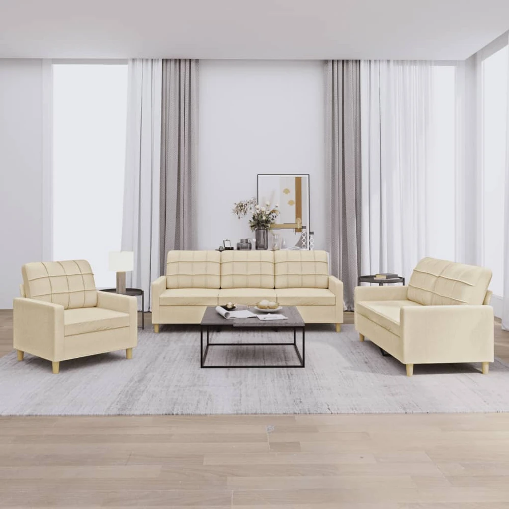 Sofa Sofos komplektas su pagalvėlėmis, 3 dalių, kreminis, audinys