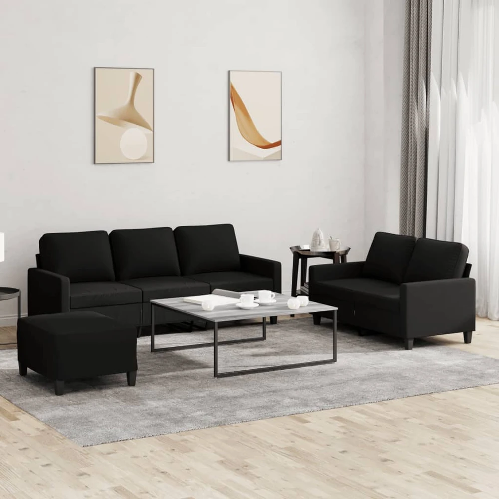 Sofa Sofos komplektas su pagalvėlėmis, 3 dalių, juodas, audinys