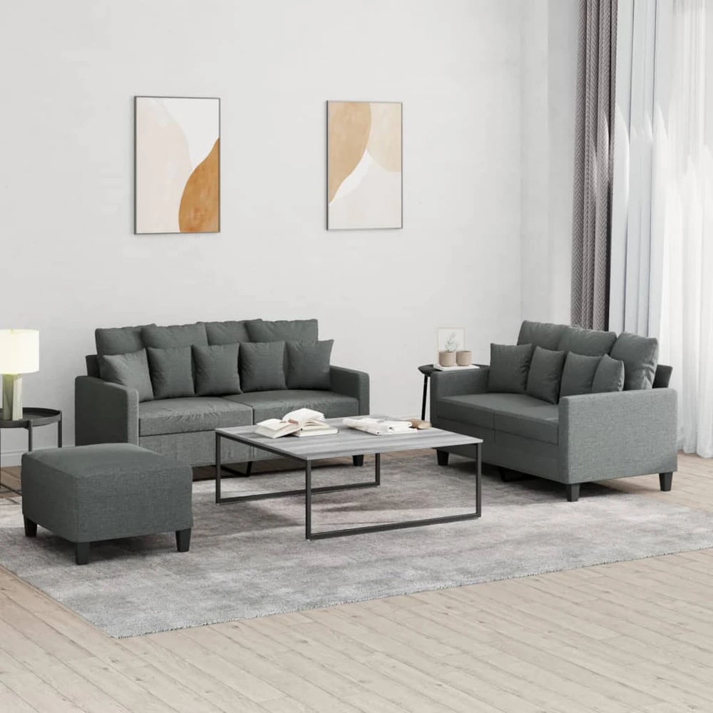 Sofa Sofos komplektas su pagalvėlėmis, 3 dalių, pilkas, audinys