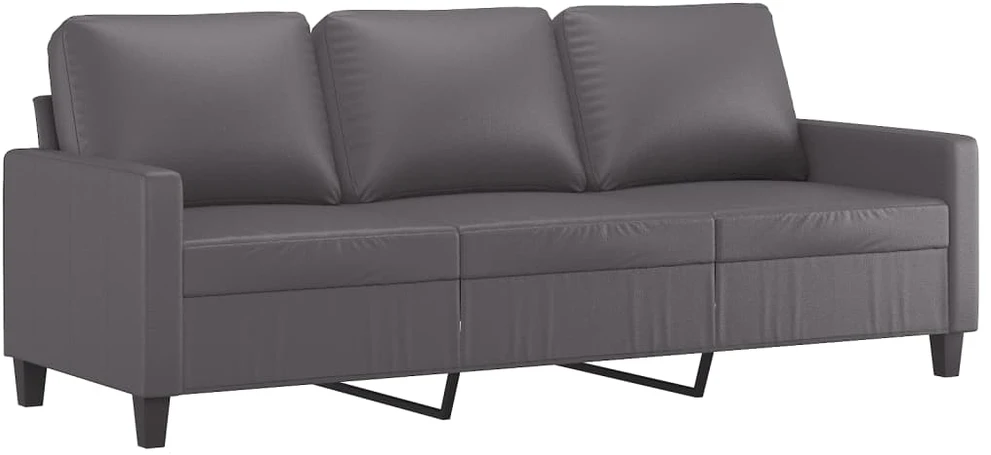 Sofa Sofos komplektas su pagalvėlėmis, 3 dalių, pilkas, dirbtinė oda