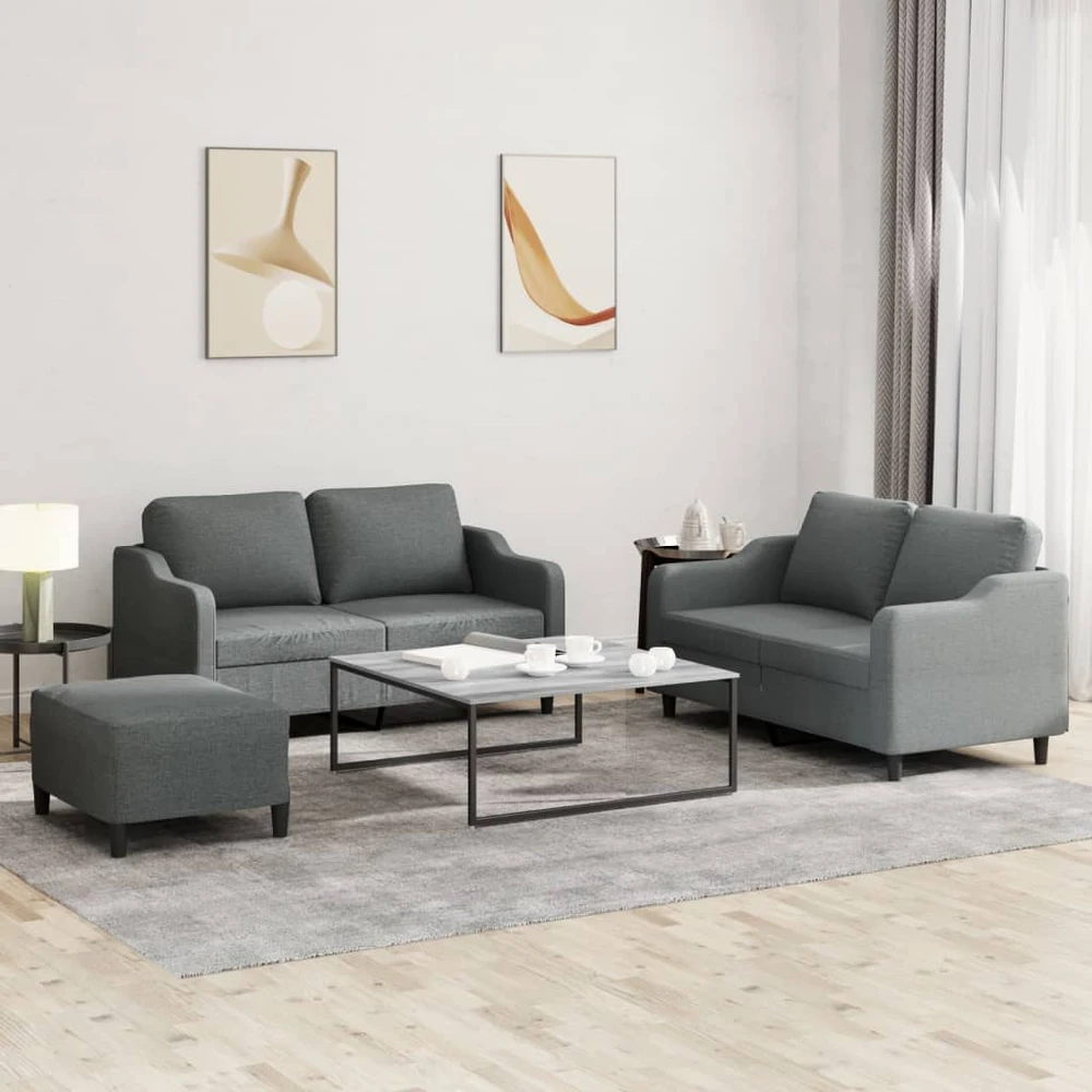 Sofa Sofos komplektas su pagalvėlėmis, 3 dalių, pilkas, audinys