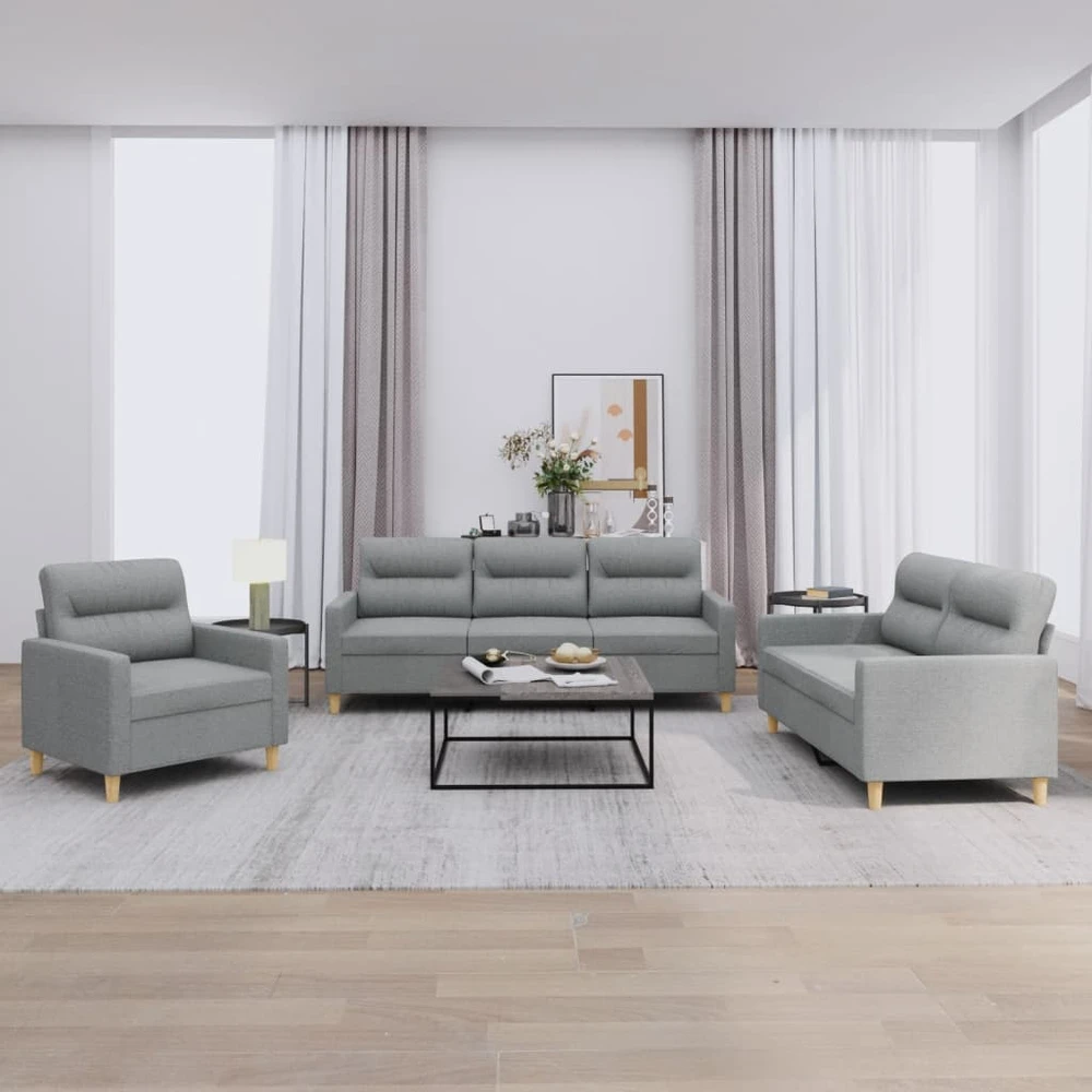 Sofa Sofos komplektas su pagalvėlėmis, 3 dalių, pilkas, audinys