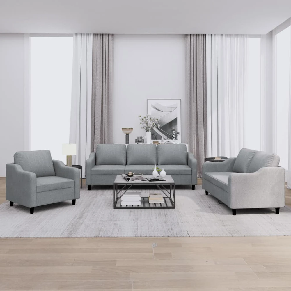 Sofa Sofos komplektas su pagalvėlėmis, 3 dalių, pilkas, audinys