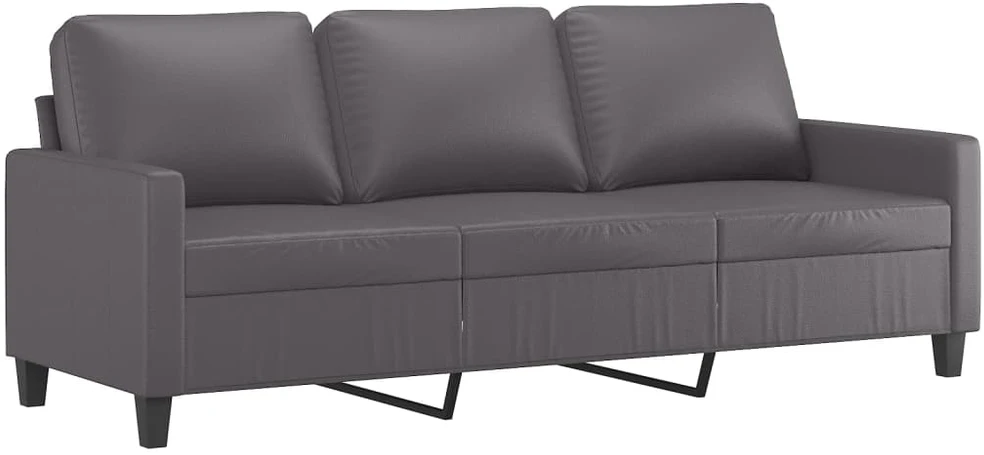 Sofa Sofos komplektas su pagalvėlėmis, 3 dalių, pilkas, dirbtinė oda