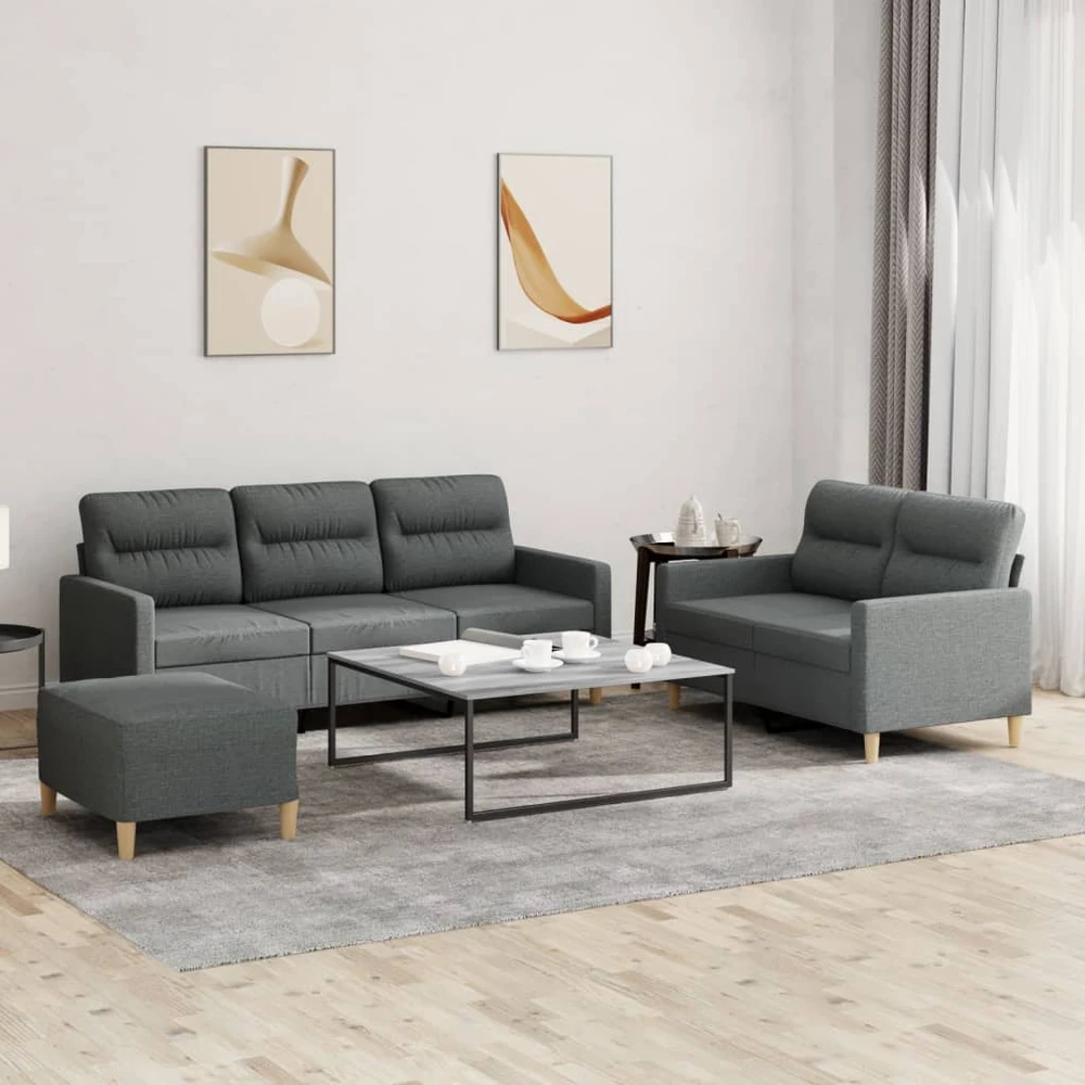Sofa Sofos komplektas su pagalvėlėmis, 3 dalių, pilkas, audinys