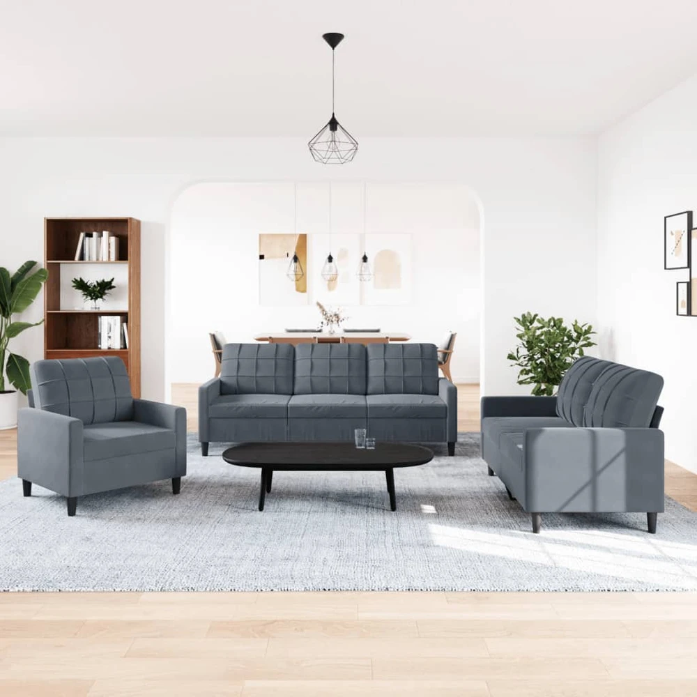 Sofa Sofos komplektas su pagalvėlėmis, 3 dalių, pilkas, aksomas