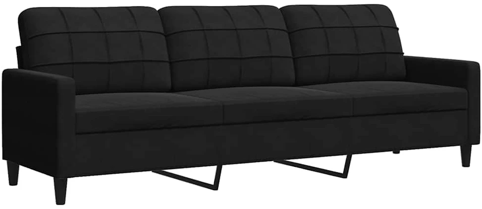 Sofa Sofos komplektas su pagalvėlėmis, 3 dalių, juodas, aksomas