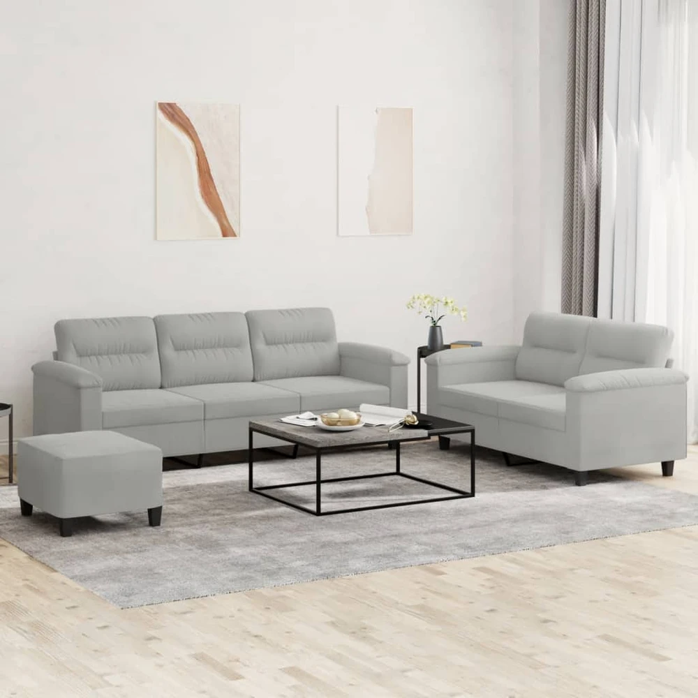 Sofa Sofos komplektas su pagalvėlėmis, 3 dalių, pilkas, audinys