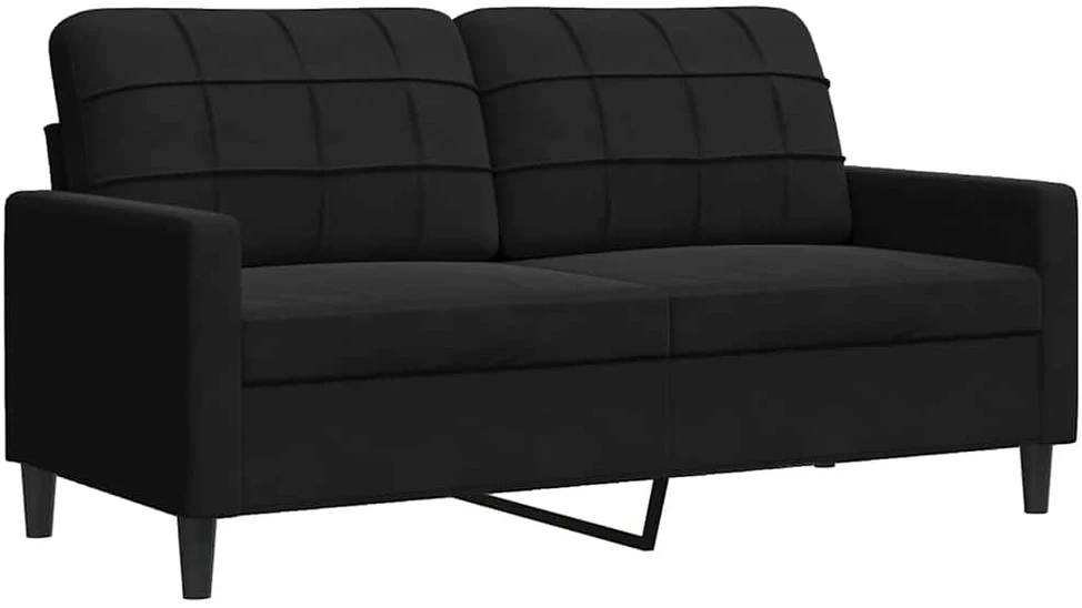Sofa Sofos komplektas su pagalvėlėmis, 3 dalių, juodas, aksomas