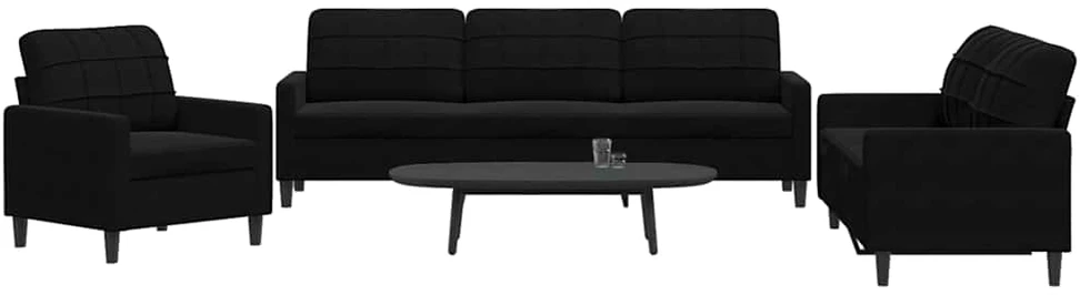 Sofa Sofos komplektas su pagalvėlėmis, 3 dalių, juodas, aksomas
