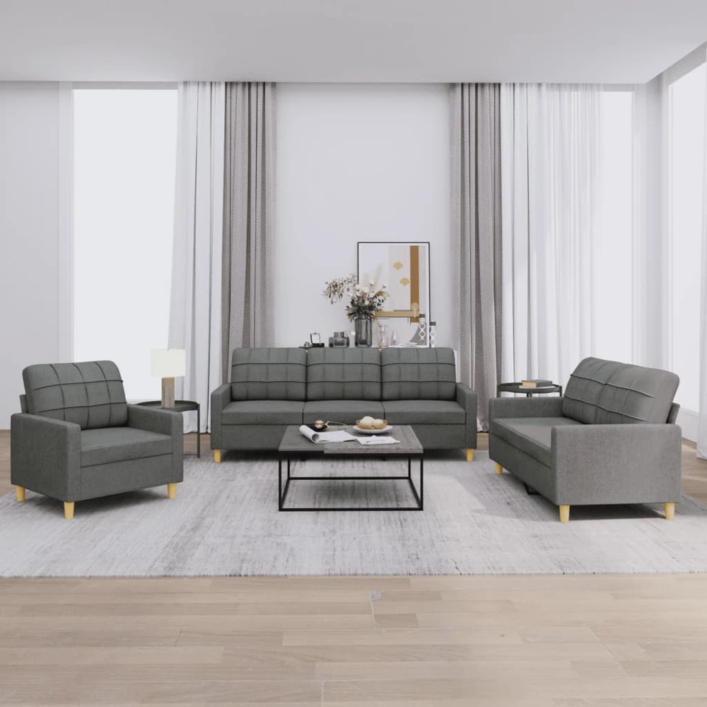 Sofa Sofos komplektas su pagalvėlėmis, 3 dalių, pilkas, audinys