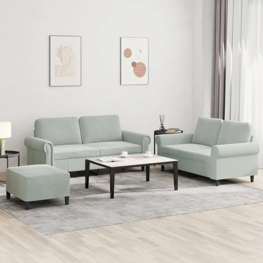 Sofa Sofos komplektas su pagalvėlėmis, 3 dalių, pilkas, aksomas
