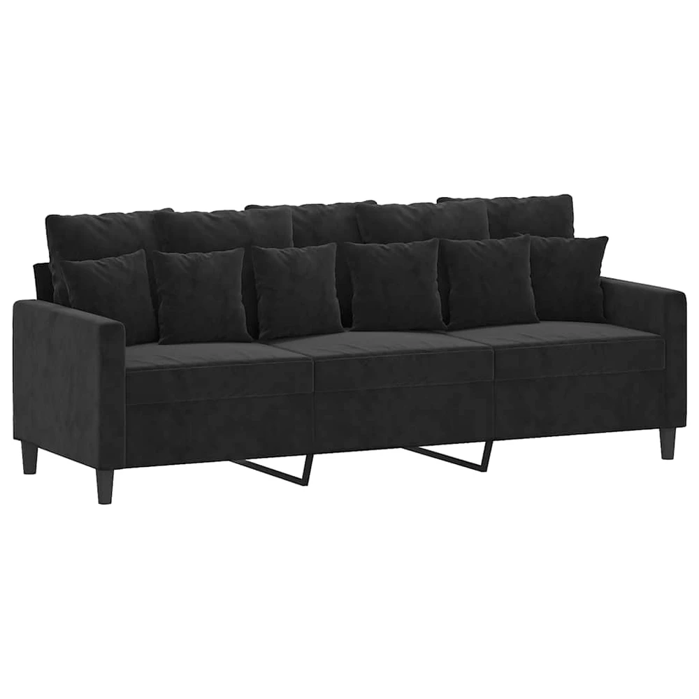 Sofa Sofos komplektas su pagalvėlėmis, 3 dalių, juodas, aksomas