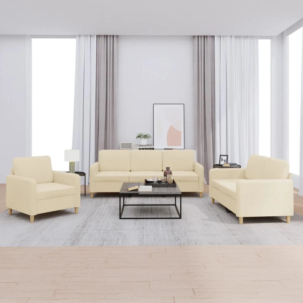 Sofa Sofos komplektas su pagalvėlėmis, 3 dalių, kreminis, audinys