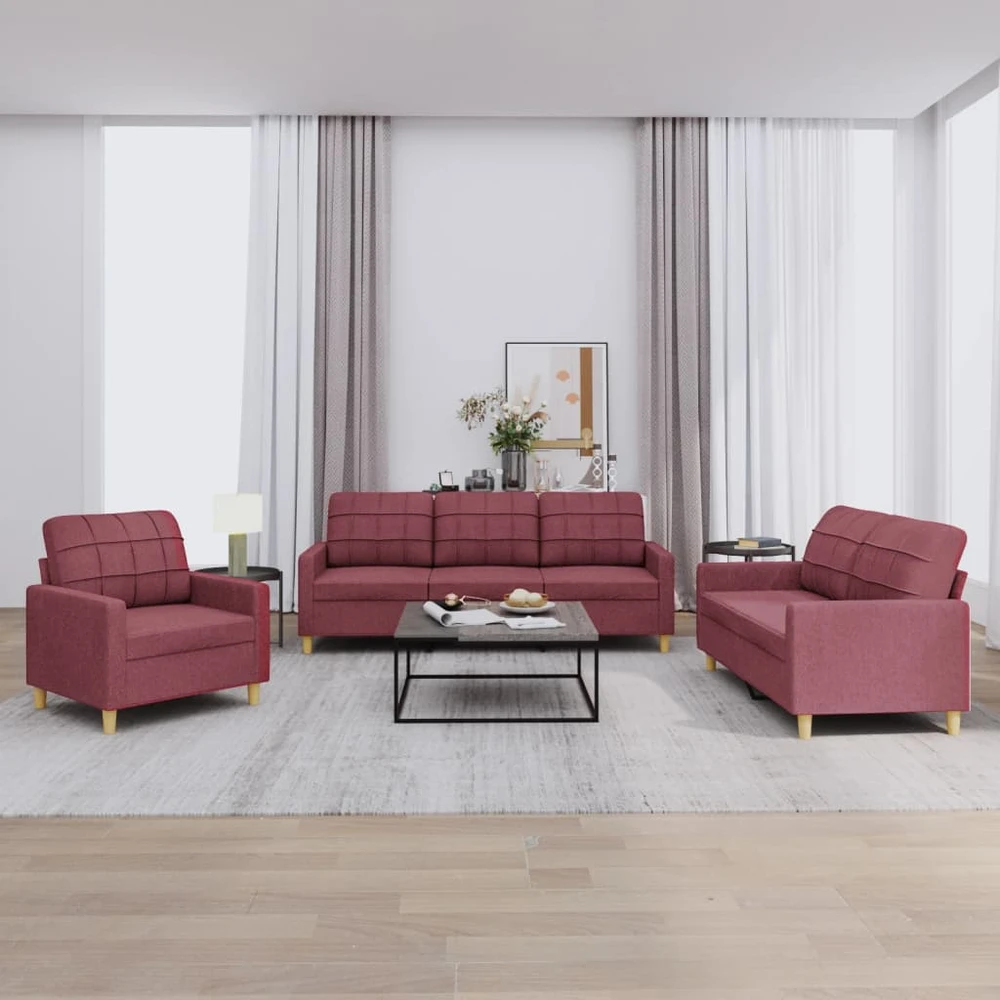 Sofa Sofos komplektas su pagalvėlėmis, 3 dalių, vyno, audinys