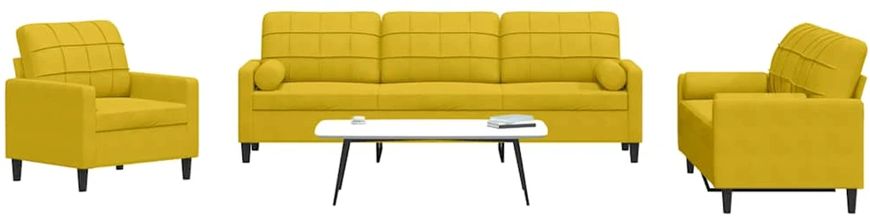 Sofa Sofos komplektas su pagalvėlėmis, 3 dalių, geltonas, aksomas