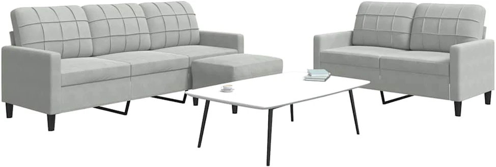 Sofa Sofos komplektas su pagalvėlėmis, 3 dalių, pilkas, aksomas