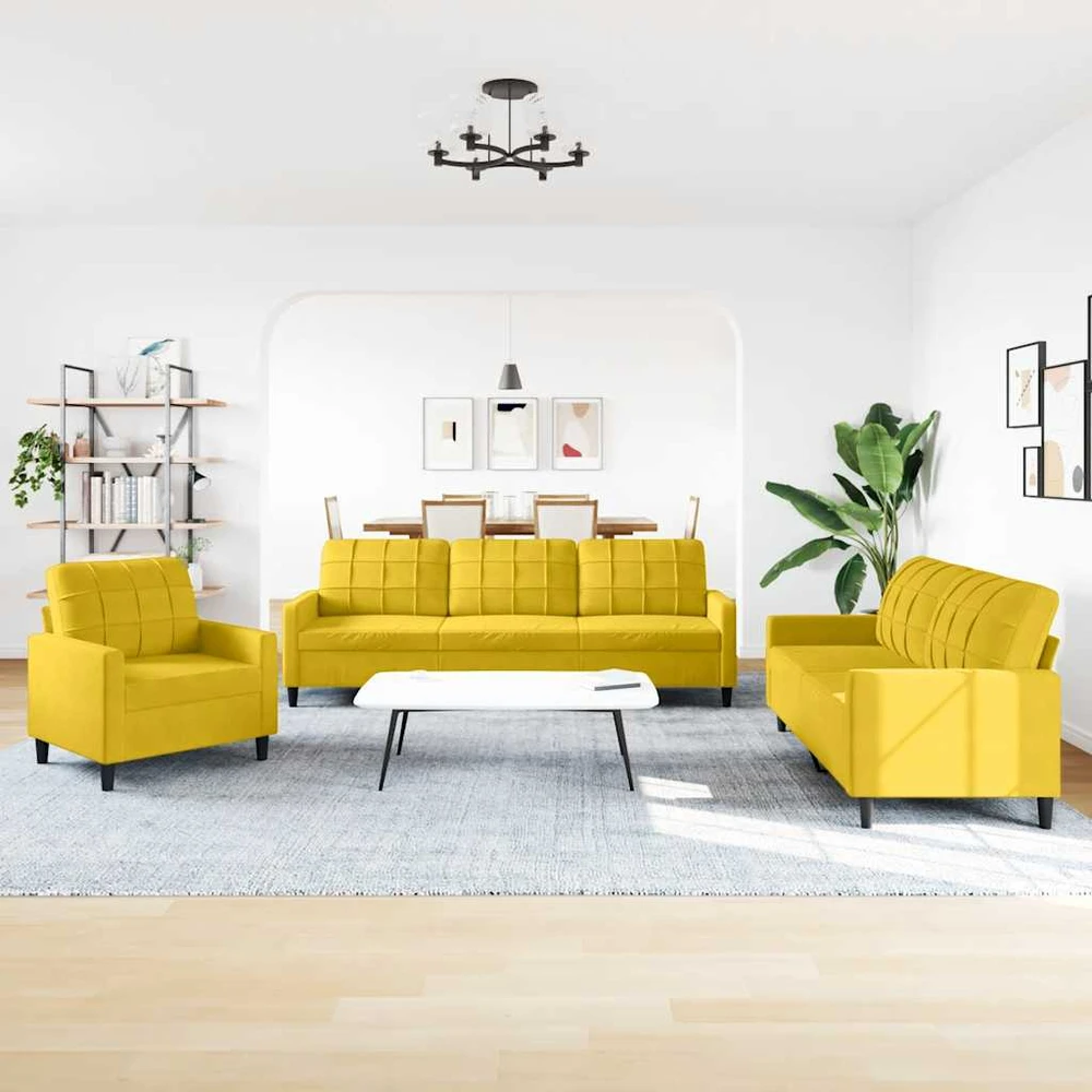 Sofa Sofos komplektas su pagalvėlėmis, 3 dalių, geltonas, aksomas