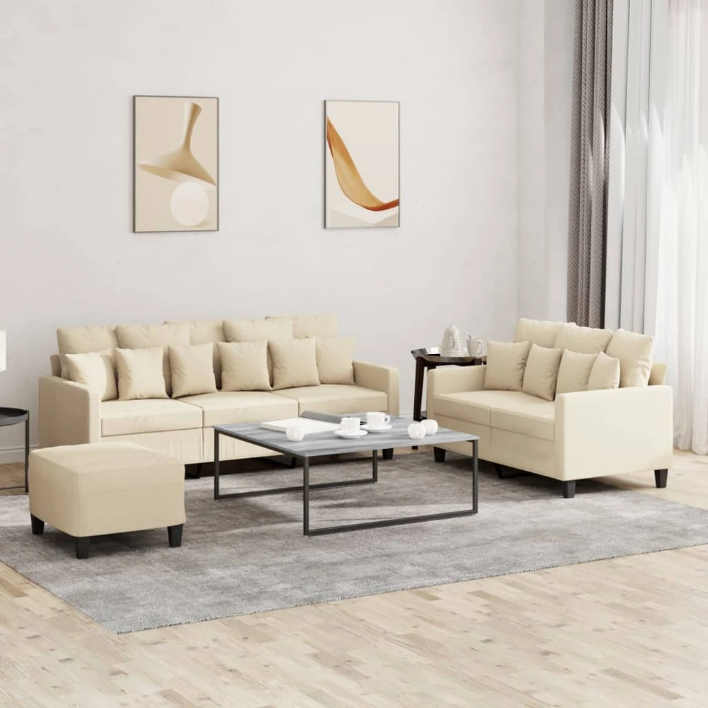 Sofa Sofos komplektas su pagalvėlėmis, 3 dalių, kreminis, audinys