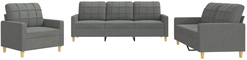 Sofa Sofos komplektas su pagalvėlėmis, 3 dalių, pilkas, audinys