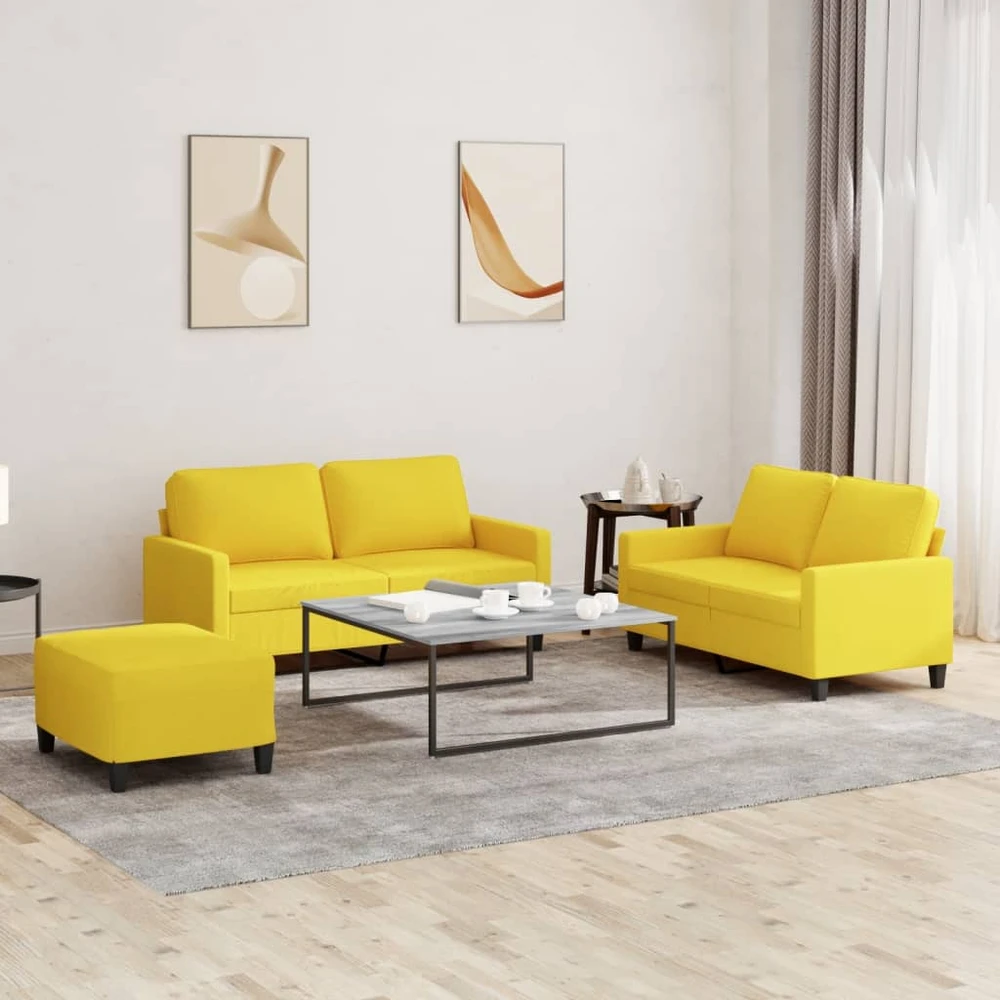 Sofa Sofos komplektas su pagalvėlėmis, 3 dalių, geltonas, audinys